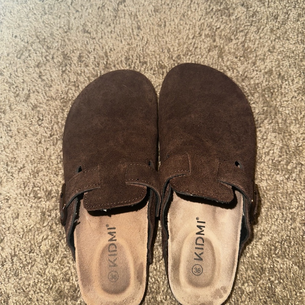 Brown Suede Slip-On Clogs